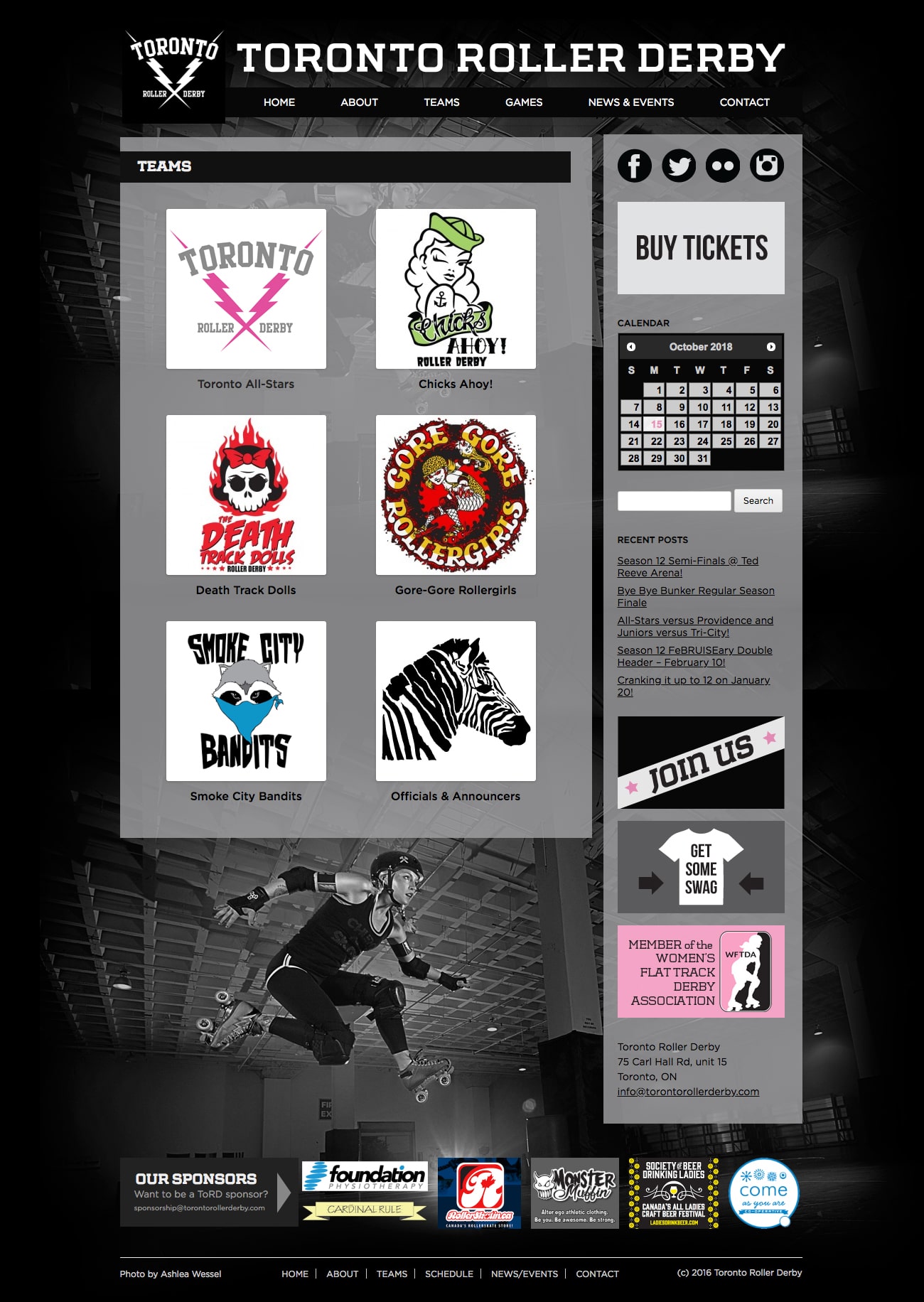 Toronto Roller Derby Team Page Design
